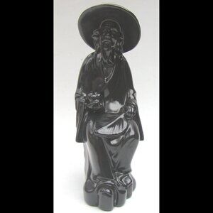 Vintage Chinese Mud Man Figurine Hat Fan Wiseman Scholar Ceramic